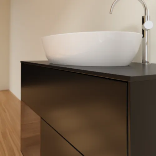 Bild von VILLEROY BOCH Finion Waschbeckenunterschrank, mit Beleuchtung, 2 Auszüge, 1000 x 603 x 501 mm, Black Matt Lacquer / Walnut Veneer / Glass Black Matt #F892GNPD