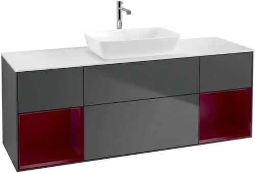 Obrázek VILLEROY BOCH Toaletní skříňka Finion, s osvětlením, 4 výsuvy, 1600 x 603 x 501 mm, Midnight Blue Matt Lacquer / Peony Matt Lacquer / Glass White Matt #F861HBHG