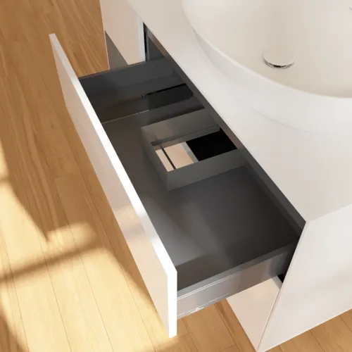 Bild von VILLEROY BOCH Finion Waschbeckenunterschrank, mit Beleuchtung, 3 Auszüge, 1200 x 603 x 501 mm, Glossy White Lacquer / Anthracite Matt Lacquer / Glass White Matt #F921GKGF