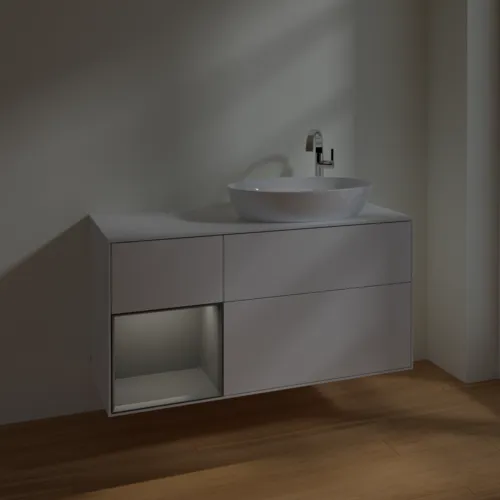 Bild von VILLEROY BOCH Finion Waschbeckenunterschrank, mit Beleuchtung, 3 Auszüge, 1200 x 603 x 501 mm, Glossy White Lacquer / Anthracite Matt Lacquer / Glass White Matt #F921GKGF