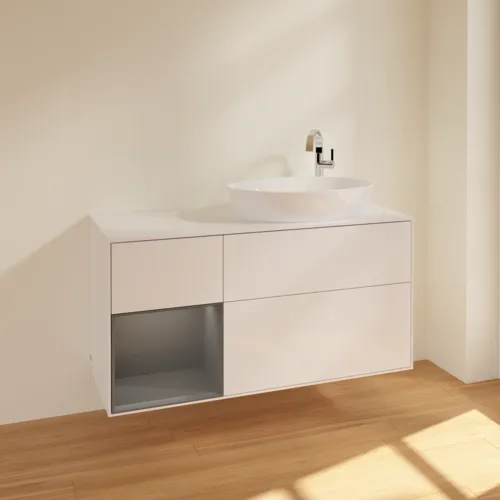 Bild von VILLEROY BOCH Finion Waschbeckenunterschrank, mit Beleuchtung, 3 Auszüge, 1200 x 603 x 501 mm, Glossy White Lacquer / Anthracite Matt Lacquer / Glass White Matt #F921GKGF