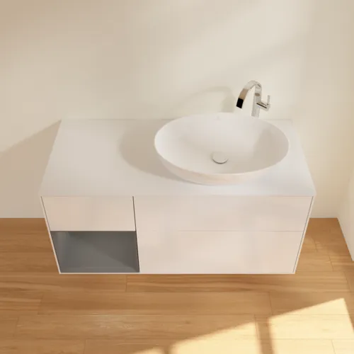 Bild von VILLEROY BOCH Finion Waschbeckenunterschrank, mit Beleuchtung, 3 Auszüge, 1200 x 603 x 501 mm, Glossy White Lacquer / Anthracite Matt Lacquer / Glass White Matt #F921GKGF