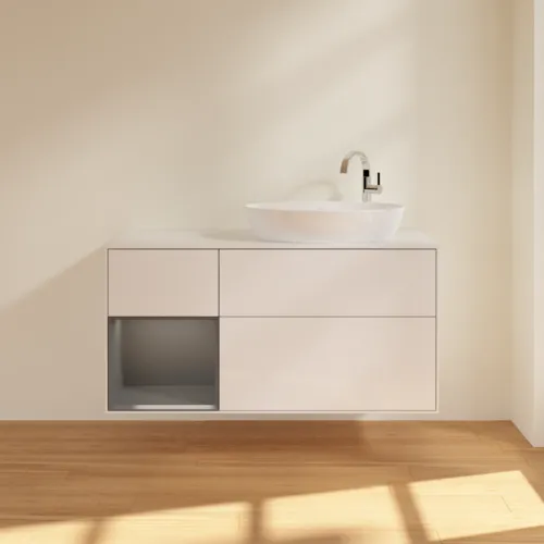 Bild von VILLEROY BOCH Finion Waschbeckenunterschrank, mit Beleuchtung, 3 Auszüge, 1200 x 603 x 501 mm, Glossy White Lacquer / Anthracite Matt Lacquer / Glass White Matt #F921GKGF