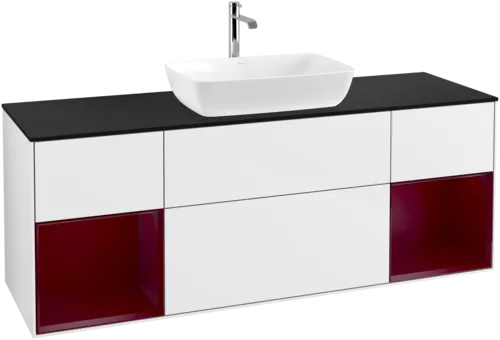 Bild von VILLEROY BOCH Finion Waschbeckenunterschrank, mit Beleuchtung, 4 Auszüge, 1600 x 603 x 501 mm, Glossy White Lacquer / Peony Matt Lacquer / Glass Black Matt #F862HBGF