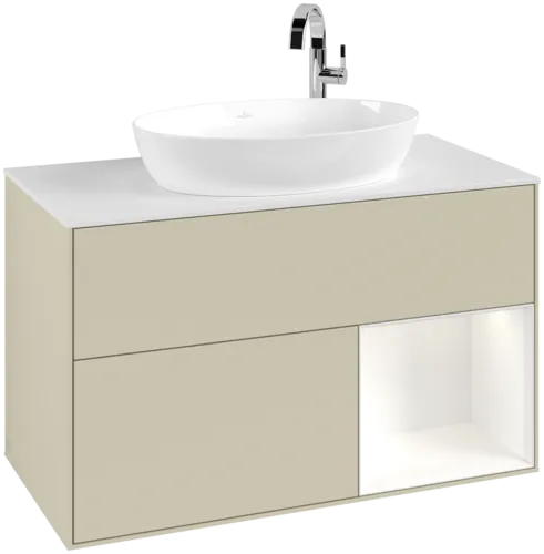 Bild von VILLEROY BOCH Finion Waschbeckenunterschrank, mit Beleuchtung, 2 Auszüge, 1000 x 603 x 501 mm, Silk Grey Matt Lacquer / White Matt Lacquer / Glass White Matt #F901MTHJ
