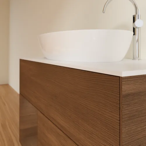 Bild von VILLEROY BOCH Finion Waschbeckenunterschrank, mit Beleuchtung, 2 Auszüge, 1000 x 603 x 501 mm, Walnut Veneer / Walnut Veneer / Glass White Matt #F891GNGN