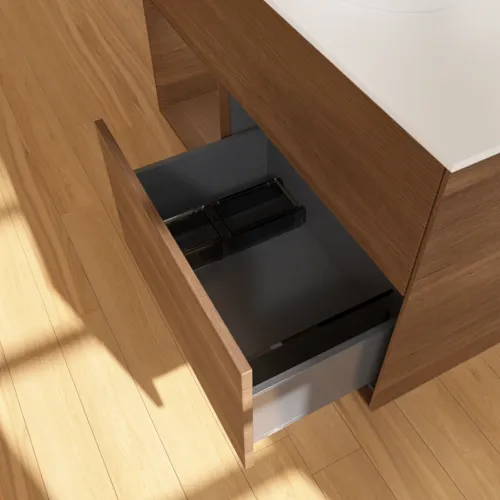 Bild von VILLEROY BOCH Finion Waschbeckenunterschrank, mit Beleuchtung, 2 Auszüge, 1000 x 603 x 501 mm, Walnut Veneer / Walnut Veneer / Glass White Matt #F891GNGN