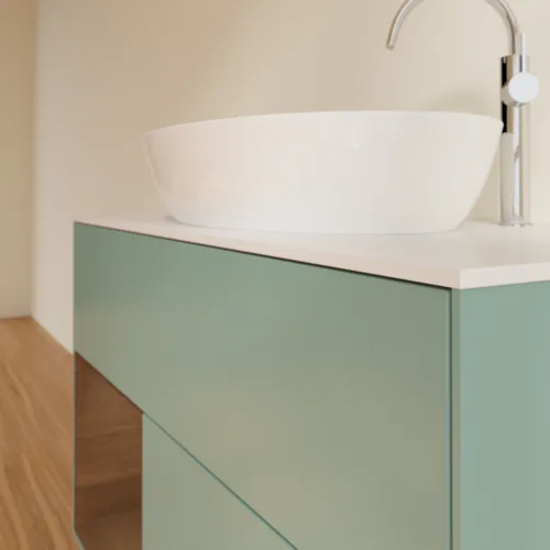 Bild von VILLEROY BOCH Finion Waschbeckenunterschrank, mit Beleuchtung, 2 Auszüge, 1000 x 603 x 501 mm, Olive Matt Lacquer / Walnut Veneer / Glass White Matt #F891GNGM