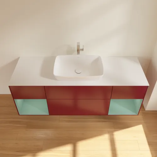 Bild von VILLEROY BOCH Finion Waschbeckenunterschrank, mit Beleuchtung, 4 Auszüge, 1600 x 603 x 501 mm, Peony Matt Lacquer / Olive Matt Lacquer / Glass White Matt #F861GMHB