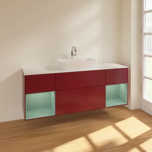 Bild von VILLEROY BOCH Finion Waschbeckenunterschrank, mit Beleuchtung, 4 Auszüge, 1600 x 603 x 501 mm, Peony Matt Lacquer / Olive Matt Lacquer / Glass White Matt #F861GMHB