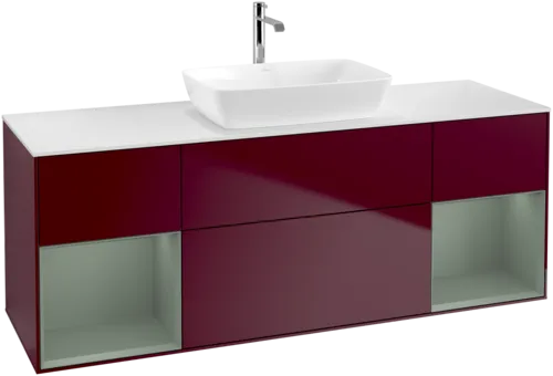 Bild von VILLEROY BOCH Finion Waschbeckenunterschrank, mit Beleuchtung, 4 Auszüge, 1600 x 603 x 501 mm, Peony Matt Lacquer / Olive Matt Lacquer / Glass White Matt #F861GMHB