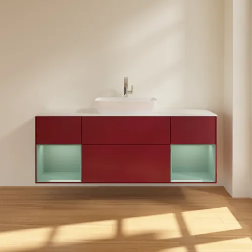 Bild von VILLEROY BOCH Finion Waschbeckenunterschrank, mit Beleuchtung, 4 Auszüge, 1600 x 603 x 501 mm, Peony Matt Lacquer / Olive Matt Lacquer / Glass White Matt #F861GMHB