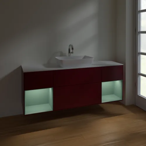 Bild von VILLEROY BOCH Finion Waschbeckenunterschrank, mit Beleuchtung, 4 Auszüge, 1600 x 603 x 501 mm, Peony Matt Lacquer / Olive Matt Lacquer / Glass White Matt #F861GMHB