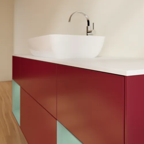 Bild von VILLEROY BOCH Finion Waschbeckenunterschrank, mit Beleuchtung, 4 Auszüge, 1600 x 603 x 501 mm, Peony Matt Lacquer / Olive Matt Lacquer / Glass White Matt #F861GMHB