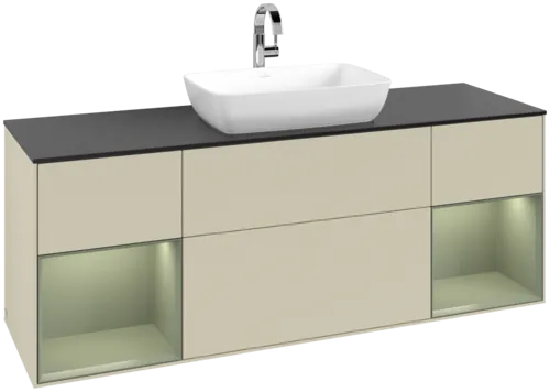 Bild von VILLEROY BOCH Finion Waschbeckenunterschrank, mit Beleuchtung, 4 Auszüge, 1600 x 603 x 501 mm, Silk Grey Matt Lacquer / Olive Matt Lacquer / Glass Black Matt #F862GMHJ