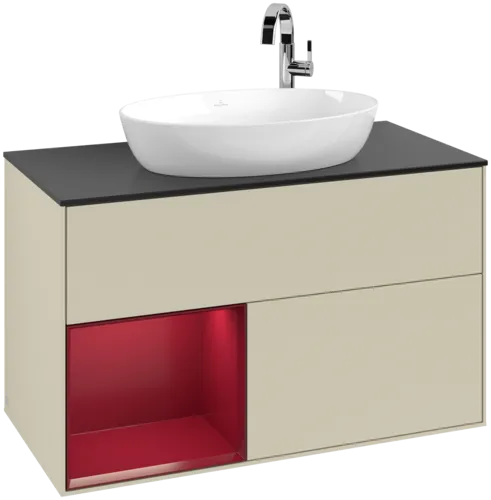 Bild von VILLEROY BOCH Finion Waschbeckenunterschrank, mit Beleuchtung, 2 Auszüge, 1000 x 603 x 501 mm, Silk Grey Matt Lacquer / Peony Matt Lacquer / Glass Black Matt #F892HBHJ