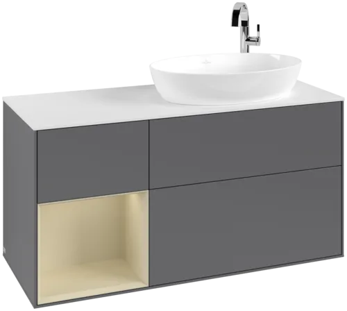 Bild von VILLEROY BOCH Finion Waschbeckenunterschrank, mit Beleuchtung, 3 Auszüge, 1200 x 603 x 501 mm, Anthracite Matt Lacquer / Silk Grey Matt Lacquer / Glass White Matt #F921HJGK