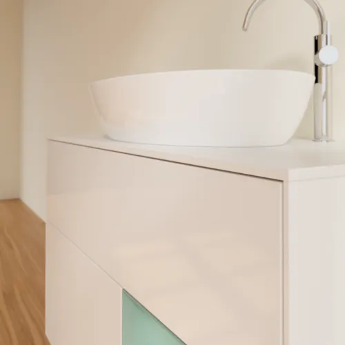 Bild von VILLEROY BOCH Finion Waschbeckenunterschrank, mit Beleuchtung, 2 Auszüge, 1000 x 603 x 501 mm, Glossy White Lacquer / Olive Matt Lacquer / Glass White Matt #F901GMGF