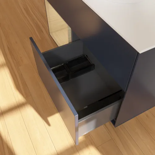 Bild von VILLEROY BOCH Finion Waschbeckenunterschrank, mit Beleuchtung, 2 Auszüge, 1000 x 603 x 501 mm, Midnight Blue Matt Lacquer / Oak Veneer / Glass White Matt #F891PCHG