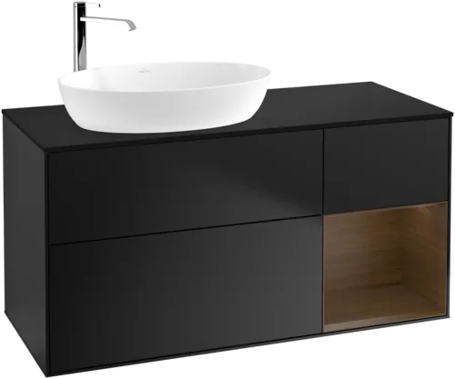 Obrázek VILLEROY BOCH Finion Vanity unit, with lighting, 3 pull-out compartments, 1200 x 603 x 501 mm, Black Matt Lacquer / Walnut Veneer / Glass Black Matt #F932GNPD