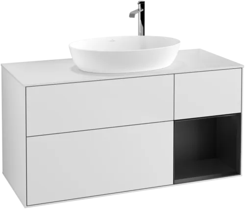 Bild von VILLEROY BOCH Finion Waschbeckenunterschrank, mit Beleuchtung, 3 Auszüge, 1200 x 603 x 501 mm, White Matt Lacquer / Black Matt Lacquer / Glass White Matt #F951PDMT