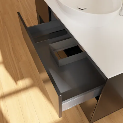 Bild von VILLEROY BOCH Finion Waschbeckenunterschrank, mit Beleuchtung, 3 Auszüge, 1200 x 603 x 501 mm, Black Matt Lacquer / Black Matt Lacquer / Glass White Matt #F941PDPD