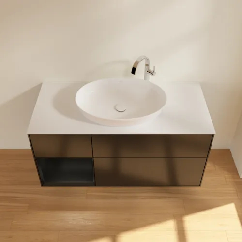Bild von VILLEROY BOCH Finion Waschbeckenunterschrank, mit Beleuchtung, 3 Auszüge, 1200 x 603 x 501 mm, Black Matt Lacquer / Black Matt Lacquer / Glass White Matt #F941PDPD