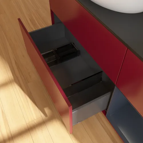 Bild von VILLEROY BOCH Finion Waschbeckenunterschrank, mit Beleuchtung, 3 Auszüge, 1200 x 603 x 501 mm, Peony Matt Lacquer / Midnight Blue Matt Lacquer / Glass Black Matt #F932HGHB