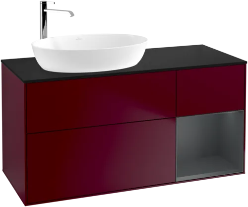 Bild von VILLEROY BOCH Finion Waschbeckenunterschrank, mit Beleuchtung, 3 Auszüge, 1200 x 603 x 501 mm, Peony Matt Lacquer / Midnight Blue Matt Lacquer / Glass Black Matt #F932HGHB