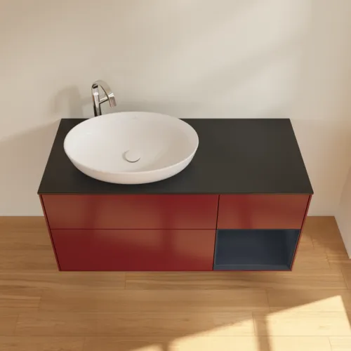Bild von VILLEROY BOCH Finion Waschbeckenunterschrank, mit Beleuchtung, 3 Auszüge, 1200 x 603 x 501 mm, Peony Matt Lacquer / Midnight Blue Matt Lacquer / Glass Black Matt #F932HGHB