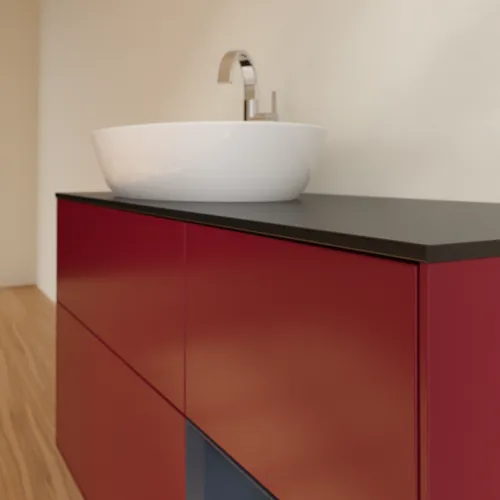 Bild von VILLEROY BOCH Finion Waschbeckenunterschrank, mit Beleuchtung, 3 Auszüge, 1200 x 603 x 501 mm, Peony Matt Lacquer / Midnight Blue Matt Lacquer / Glass Black Matt #F932HGHB