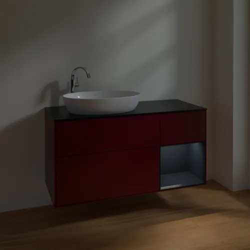 Bild von VILLEROY BOCH Finion Waschbeckenunterschrank, mit Beleuchtung, 3 Auszüge, 1200 x 603 x 501 mm, Peony Matt Lacquer / Midnight Blue Matt Lacquer / Glass Black Matt #F932HGHB