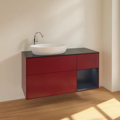 Bild von VILLEROY BOCH Finion Waschbeckenunterschrank, mit Beleuchtung, 3 Auszüge, 1200 x 603 x 501 mm, Peony Matt Lacquer / Midnight Blue Matt Lacquer / Glass Black Matt #F932HGHB