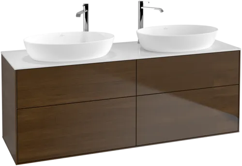 Bild von VILLEROY BOCH Finion Waschbeckenunterschrank, 4 Auszüge, 1600 x 603 x 501 mm, Walnut Veneer / Glass White Matt #F96100GN