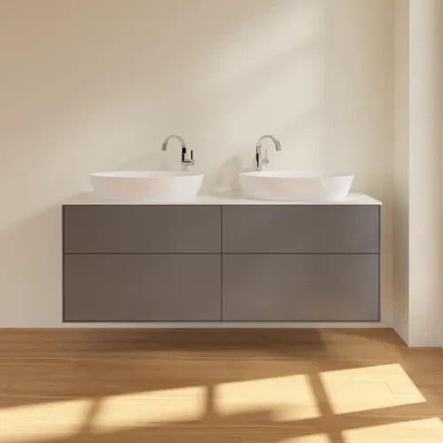 Picture of VILLEROY BOCH Finion Vanity unit, 4 pull-out compartments, 1600 x 603 x 501 mm, Anthracite Matt Lacquer / Glass White Matt #F96100GK