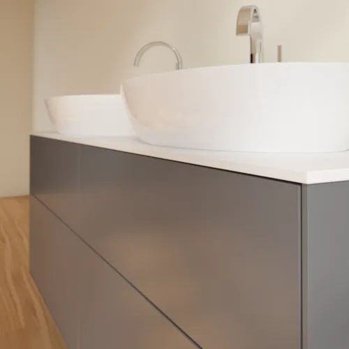 Picture of VILLEROY BOCH Finion Vanity unit, 4 pull-out compartments, 1600 x 603 x 501 mm, Anthracite Matt Lacquer / Glass White Matt #F96100GK
