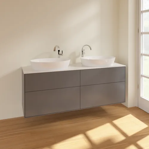 Picture of VILLEROY BOCH Finion Vanity unit, 4 pull-out compartments, 1600 x 603 x 501 mm, Anthracite Matt Lacquer / Glass White Matt #F96100GK