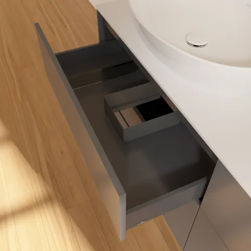 Picture of VILLEROY BOCH Finion Vanity unit, 4 pull-out compartments, 1600 x 603 x 501 mm, Anthracite Matt Lacquer / Glass White Matt #F96100GK