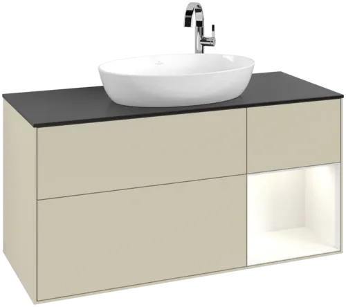 Bild von VILLEROY BOCH Finion Waschbeckenunterschrank, mit Beleuchtung, 3 Auszüge, 1200 x 603 x 501 mm, Silk Grey Matt Lacquer / Glossy White Lacquer / Glass Black Matt #F952GFHJ
