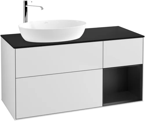 Bild von VILLEROY BOCH Finion Waschbeckenunterschrank, mit Beleuchtung, 3 Auszüge, 1200 x 603 x 501 mm, White Matt Lacquer / Black Matt Lacquer / Glass Black Matt #F932PDMT