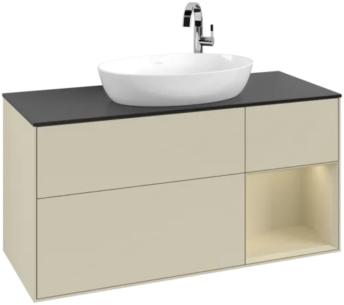 Bild von VILLEROY BOCH Finion Waschbeckenunterschrank, mit Beleuchtung, 3 Auszüge, 1200 x 603 x 501 mm, Silk Grey Matt Lacquer / Silk Grey Matt Lacquer / Glass Black Matt #F952HJHJ