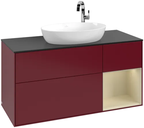 Bild von VILLEROY BOCH Finion Waschbeckenunterschrank, mit Beleuchtung, 3 Auszüge, 1200 x 603 x 501 mm, Peony Matt Lacquer / Silk Grey Matt Lacquer / Glass Black Matt #F952HJHB