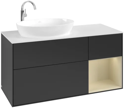 Bild von VILLEROY BOCH Finion Waschbeckenunterschrank, mit Beleuchtung, 3 Auszüge, 1200 x 603 x 501 mm, Black Matt Lacquer / Silk Grey Matt Lacquer / Glass White Matt #F931HJPD