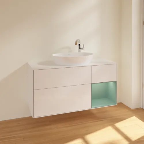Obrázek VILLEROY BOCH Finion Vanity unit, with lighting, 3 pull-out compartments, 1200 x 603 x 501 mm, Glossy White Lacquer / Olive Matt Lacquer / Glass White Matt #F951GMGF