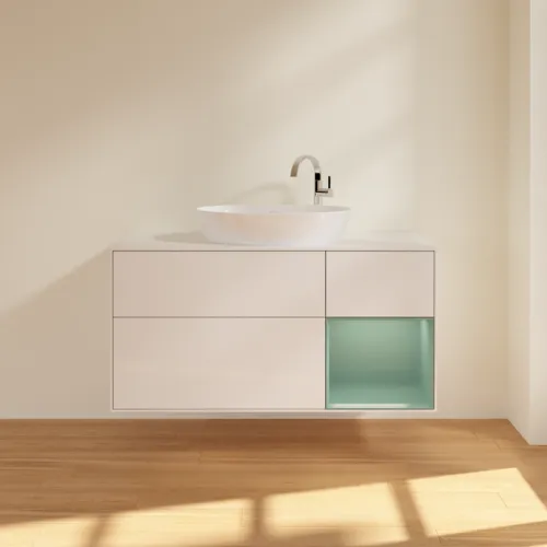 Obrázek VILLEROY BOCH Finion Vanity unit, with lighting, 3 pull-out compartments, 1200 x 603 x 501 mm, Glossy White Lacquer / Olive Matt Lacquer / Glass White Matt #F951GMGF