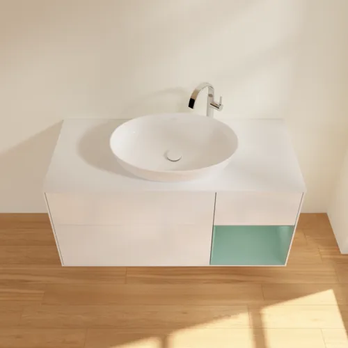 Obrázek VILLEROY BOCH Finion Vanity unit, with lighting, 3 pull-out compartments, 1200 x 603 x 501 mm, Glossy White Lacquer / Olive Matt Lacquer / Glass White Matt #F951GMGF