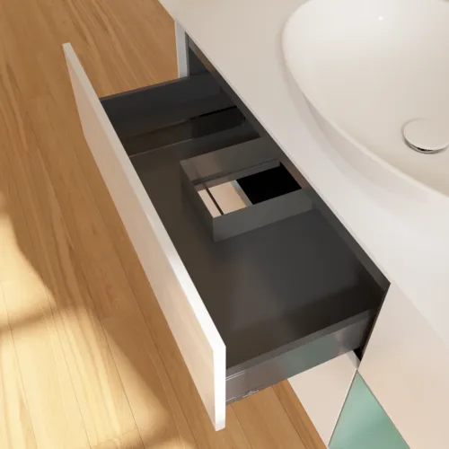 Obrázek VILLEROY BOCH Finion Vanity unit, with lighting, 3 pull-out compartments, 1200 x 603 x 501 mm, Glossy White Lacquer / Olive Matt Lacquer / Glass White Matt #F951GMGF