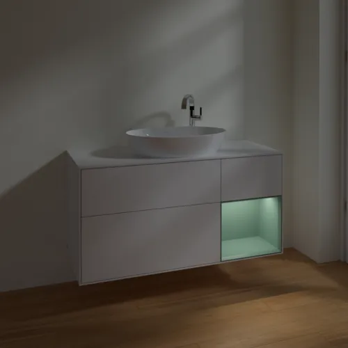 Obrázek VILLEROY BOCH Finion Vanity unit, with lighting, 3 pull-out compartments, 1200 x 603 x 501 mm, Glossy White Lacquer / Olive Matt Lacquer / Glass White Matt #F951GMGF