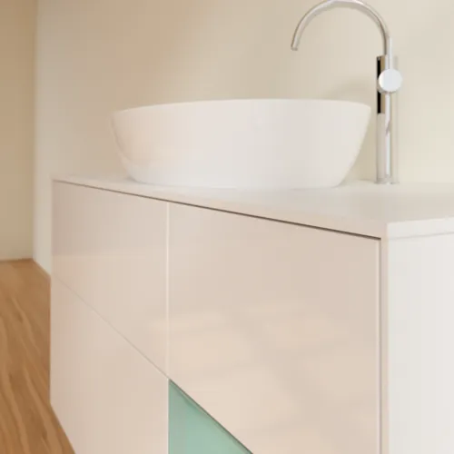 Obrázek VILLEROY BOCH Finion Vanity unit, with lighting, 3 pull-out compartments, 1200 x 603 x 501 mm, Glossy White Lacquer / Olive Matt Lacquer / Glass White Matt #F951GMGF