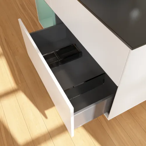 Bild von VILLEROY BOCH Finion Waschbeckenunterschrank, mit Beleuchtung, 3 Auszüge, 1200 x 603 x 501 mm, White Matt Lacquer / Olive Matt Lacquer / Glass Black Matt #F942GMMT